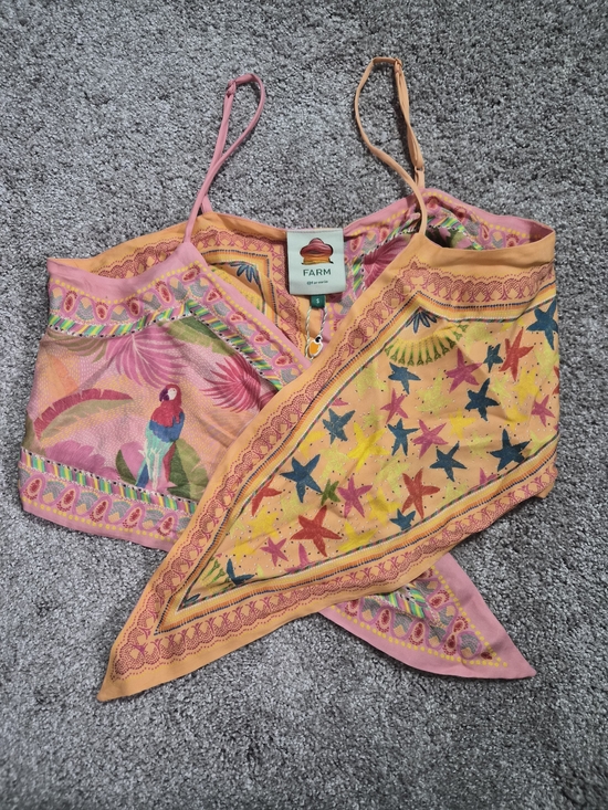 FARM Rio Tops - FARM Rio Pink & Yellow Printed Wrap Crop Top